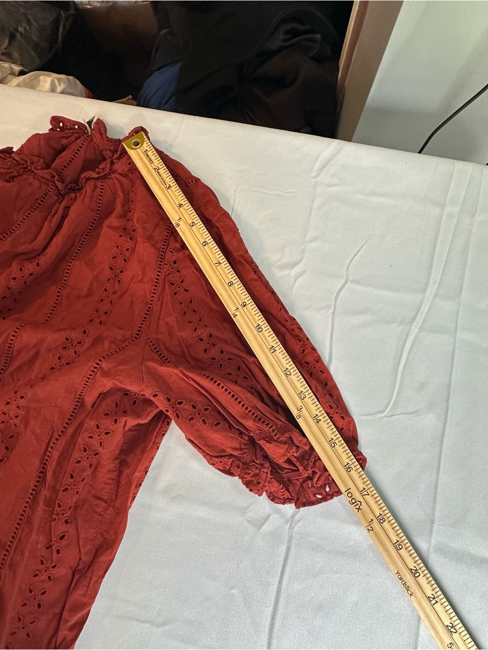 Universal Thread Rust Red Eyelet Ruffle Neck Blouse - Picture 7 of 7